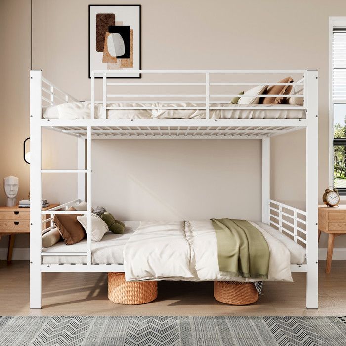NuvlaGu - Lit superposé 140x200 cm lit enfant avec échelle antidérapante et barrières de sécurité robuste et durable - Blanc