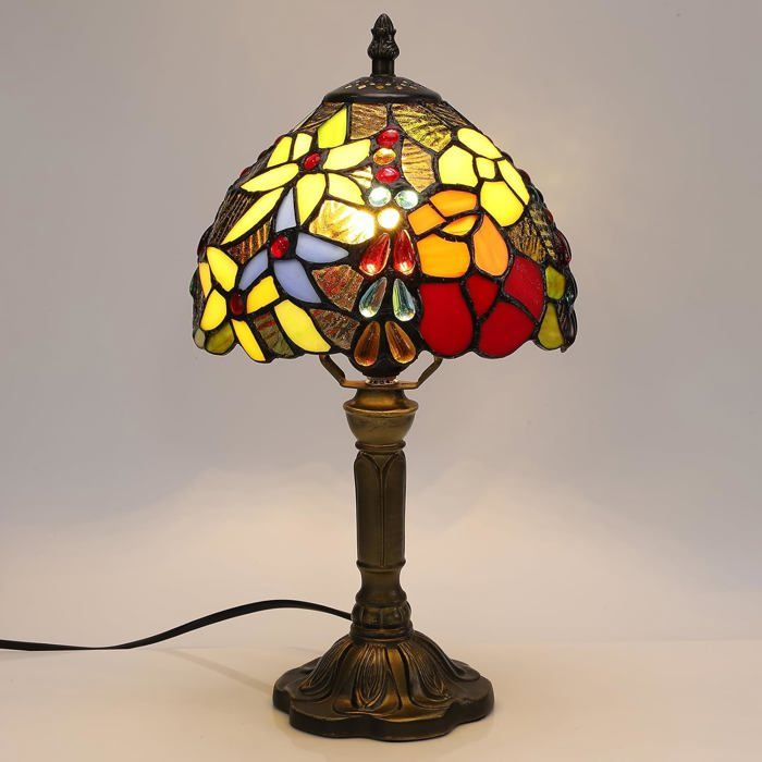 Lampe Tiffany Vintage En Vitrail - Décorative De Bureau Chevet Et Lecture - Pour Chambre Et Salon - Avec Ampoule E27