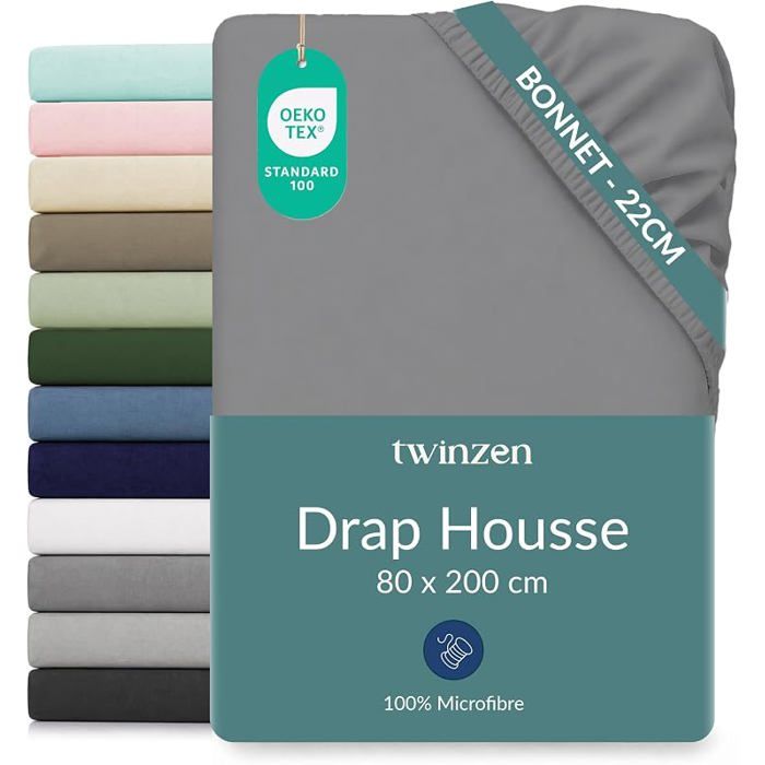 Drap Housse Coton Jersey 80x200 Anthracite Bonnet 15 cm Confort durable Respirant Éstique 80 x 200 cm Anthracite