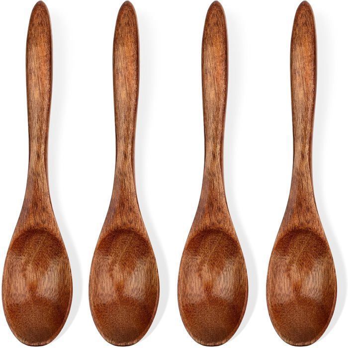 Lot de 4 petites cuillères en bois 15 cm mini cuillères de service en bois pour café thé condiments