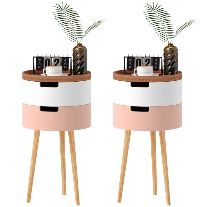 Tables d’appoint - Bouts de canapé à 3 niveaux - Lot de 2 - Plateau supérieur à rebord - Multicolore - 35 x 35 x 65 5 cm - ZENLINKJH