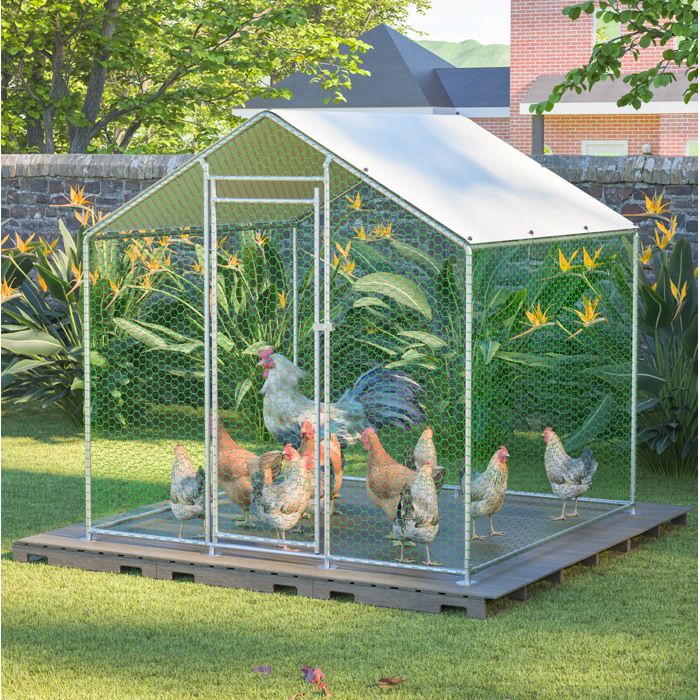 COVREO Enclos extérieur pour poules 2 x 2 x 2 m avec bâche PE imperméable et grillage