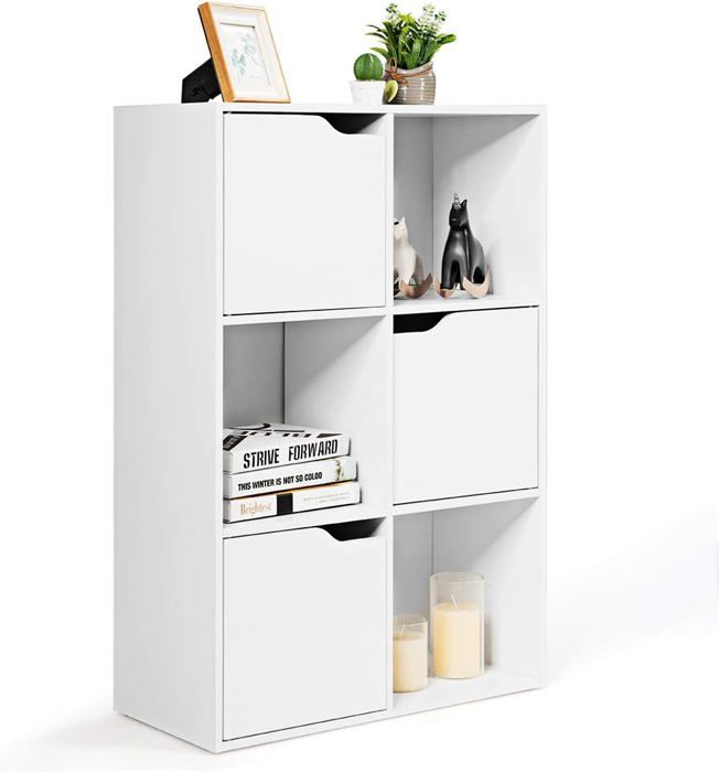 Meuble étagère de rangement haut avec 5 tiroirs en tissu coloris