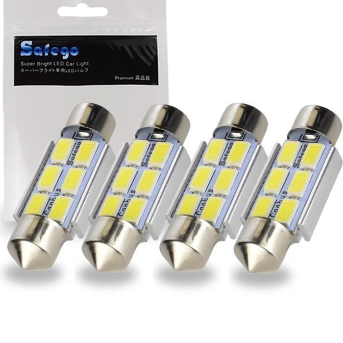 Safego 4x C5w led 36mm 5630 SMD 6 LED Ampoule Lampe Dôme Festoon C5w Led DC  12V Blanc Voiture - Cdiscount Auto