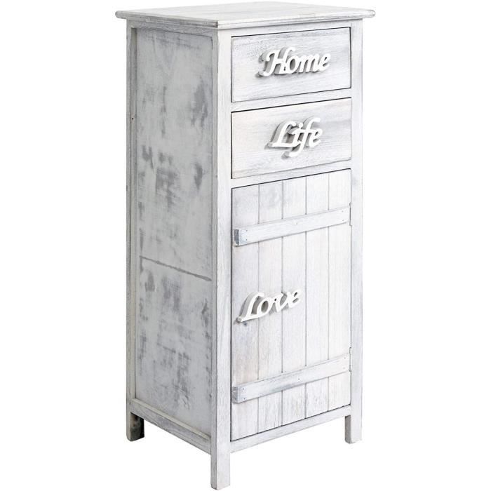 Petit Armoire Blanc,Meuble de Rangement Salle de Bain,1 Porte 2 Tiroirs