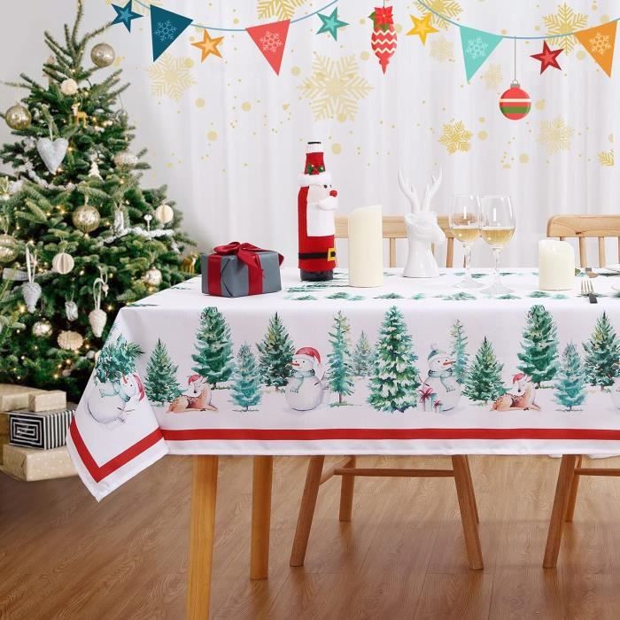 Nappe De Noël Ronde Imperméable Hixingo – Motif Pommes De Pin Et Gui – 90 Cm