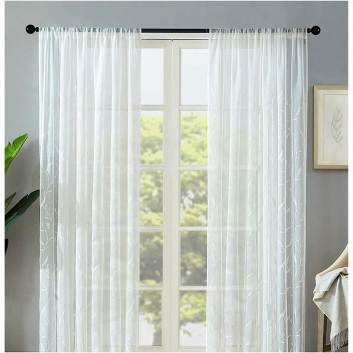 Rideaux Semi-transparents Blancs 132 X 240 Cm - 2 Pièces, Voilage Moderne Avec Passe-tringle