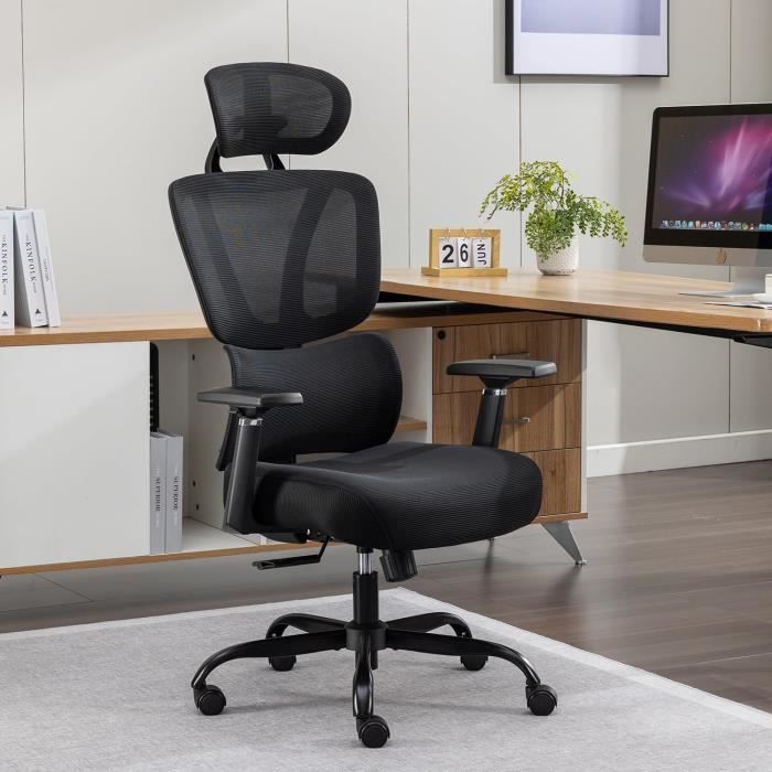 Chaise De Bureau Ergonomique Noire En Maille - Pivotante, Hauteur Réglable - DL-OC04