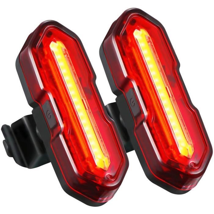 2 packs vélo LED lumière arrière vélo portable USB rechargeable blanc