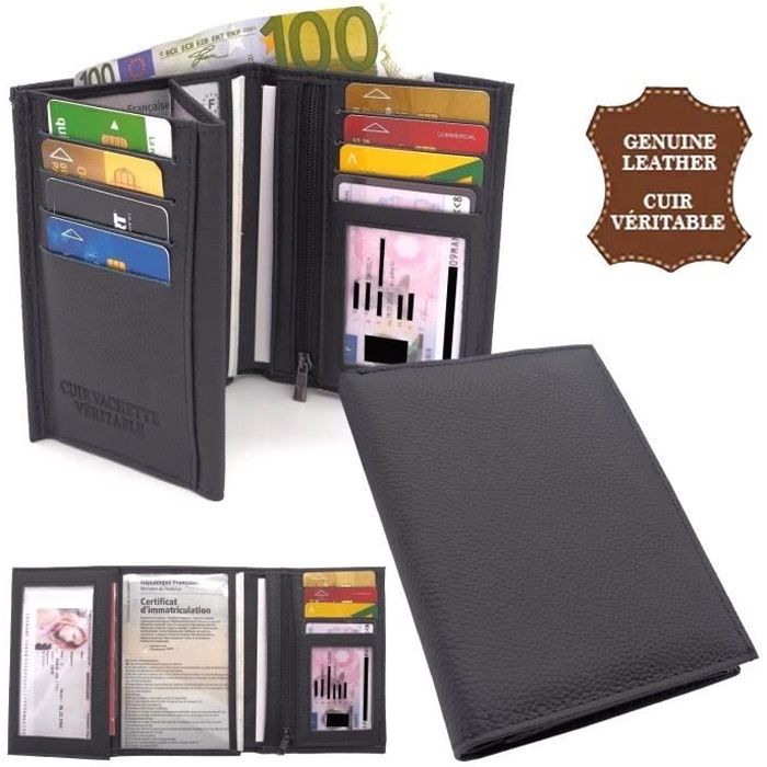 Portefeuille Cuir synthétique Porte cartes Carte grise Homme Femme