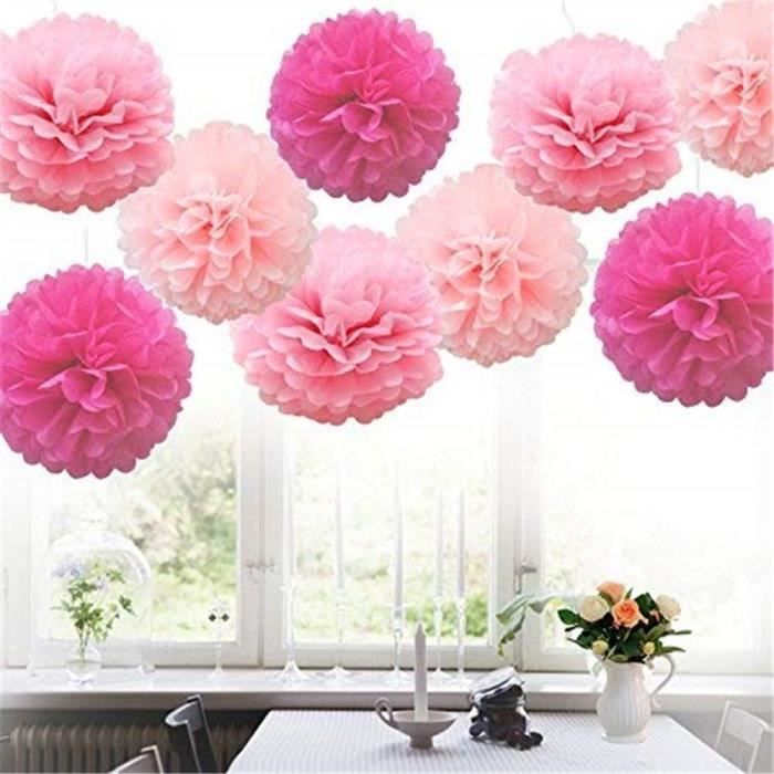 9pcs Papier De Soie Pompons Boules De Fleurs Moelleux Noël Décoration De Fête De Mariage At Yyw80914086o
