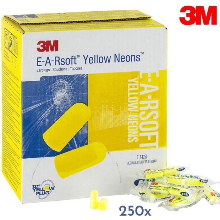 Boite de 250 Bouchons d'oreille 3M E-A-Rsoft Yellow Neons en mousse - SNR  36 DB - Cdiscount Bricolage