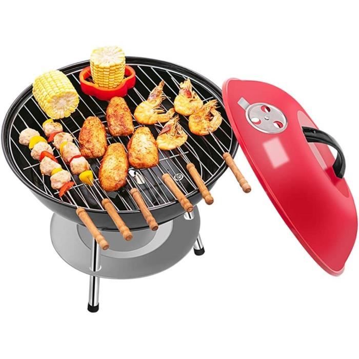 Grill BBQ Rond Portable - 10,2 Pouces - Au Charbon - Avec Filets & Poignée - Pour Extérieur - 4