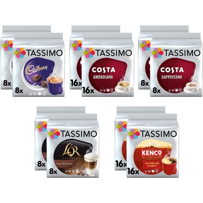 Lot de 10 dosettes de café Costa CappuccinoCosta AmericanoCadbury chocolat chaudL'Or Latte