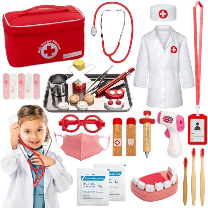 Teneytoyz Malette Docteur Enfant Médecin Jouet Bois avec Stéthoscop