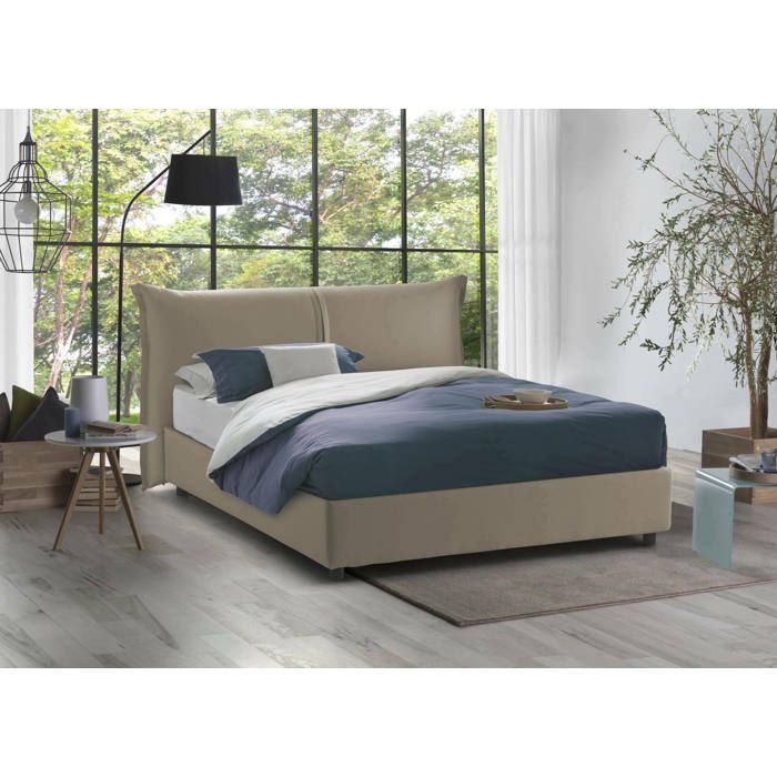 Dmora - Lit double Brunetta 205x175h95 cm gris tourterelle Panneau effet bois et Polyester