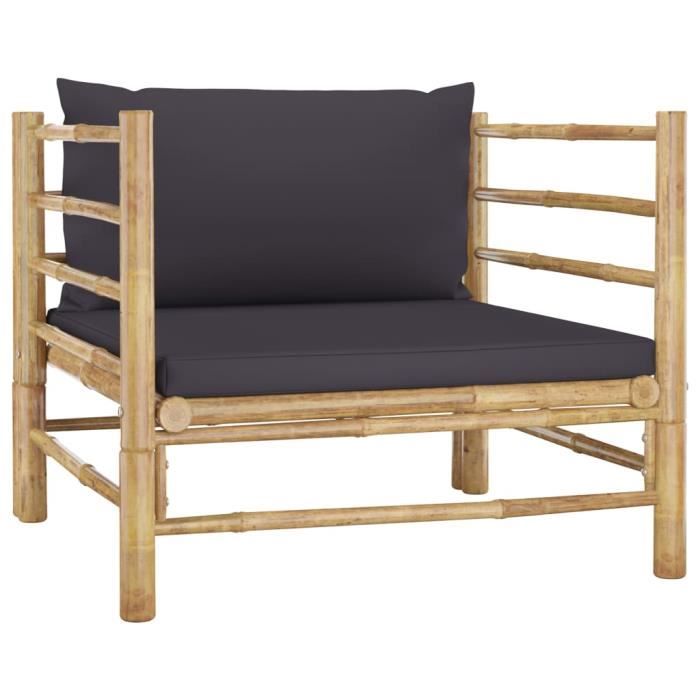 meilleurs® 21348 canapé de jardin avec coussins contemporain - canapé droit fixe canapé de relaxation gris foncé bambou