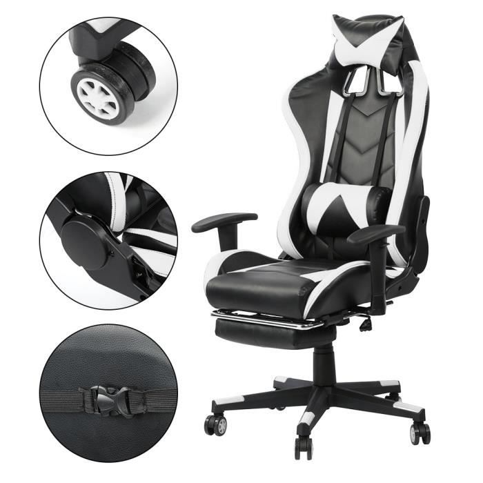 Chaise de Gaming - Chaise de Bureau - 200 kg - Inclinable 160 ° - Réglable  en Hauteur (Blanc + Noir ) MILLIONTEK - Cdiscount Maison