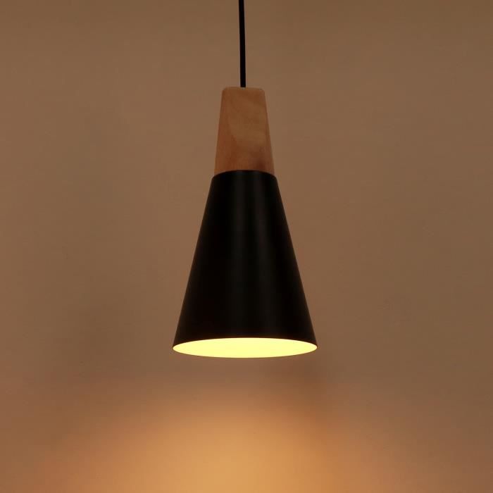 Suspension Luminaire Vintage Zaku 1Pcs Lustre design en Métal Bois Plafonnier Industriel E27 Eclairage Noir