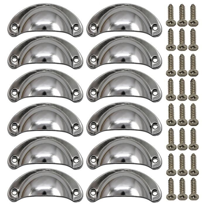 Poignée de porte - 12PCS - Métal - Modèle Coquille - Argent - Facile à installer
