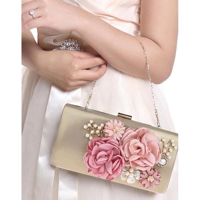 Fleurs elegantes Sac Embrayage Pochette Mariage Pochette de soiree Detachable Chaine Sacs a main Loisir Parti Femme clutches Or Cdiscount Bagagerie Maroquinerie