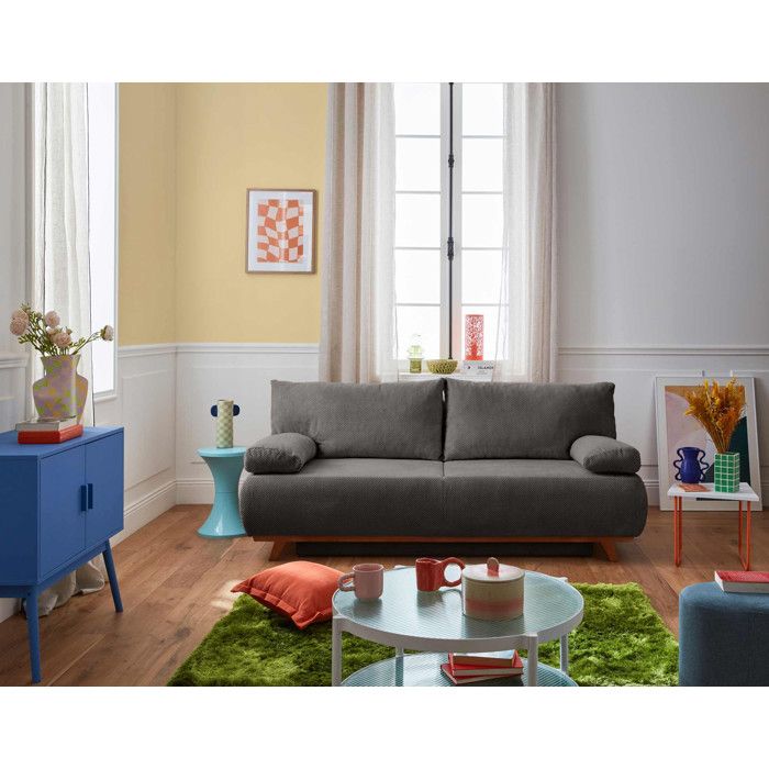 Cristal - canapé 3 places - convertible avec coffre - en velours texturé - Gris foncé Cristal - canapé 3 places - convertible avec coffre - en velours texturé - Gris foncé