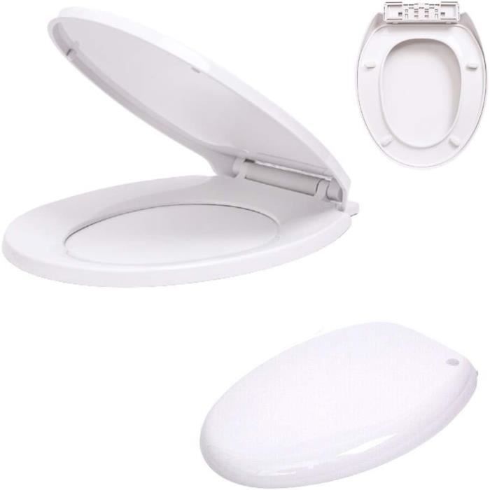 Abattant WC Avec Fermeture Automatique Douce - En Duroplast Incassable, Charge 200 Kg - Montage Facile, Universel - Blanc