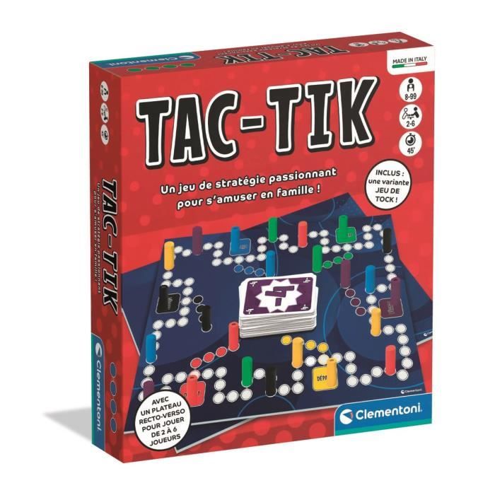 Tac-Tik - Clementoni - Jeu de plateau & stratégie en famille - 2 à 6 joueurs - 24 pions inclus - Dès 6 ans