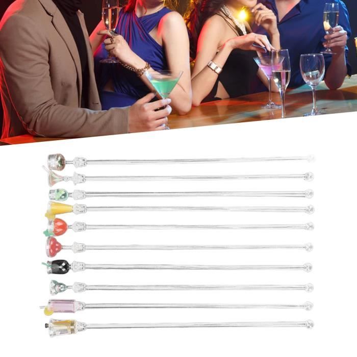 7 Pièces Set Agitateurs Cocktail Tropical - 4 Touillettes Fruits Acrylique + Pailles + Brosse