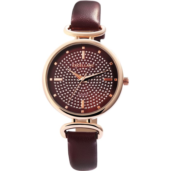 Montre bracelet - EXCELLANC - Montre bracelet Femme Rouge Métal - Boîtier 34 mm - Cadran rouge - Quartz