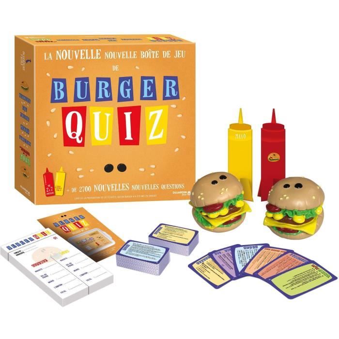 burger quiz v2 - jeu de société - dujardin - affrontez-vous dans des duels de blagues loufoques