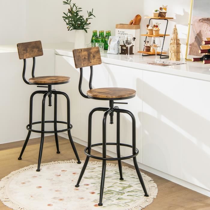 GIANTEX Lot de 2 Tabourets de Bar Pivotants à 360 ° Hauteur Réglable 69-76 CM Dossier Amovible et Ergonomique Style Industriel GIANTEX Lot de 2 Tabourets de Bar Pivotants à 360 ° Hauteur Réglable 69-76 CM Dossier Amovible et Ergonomique Style Industriel