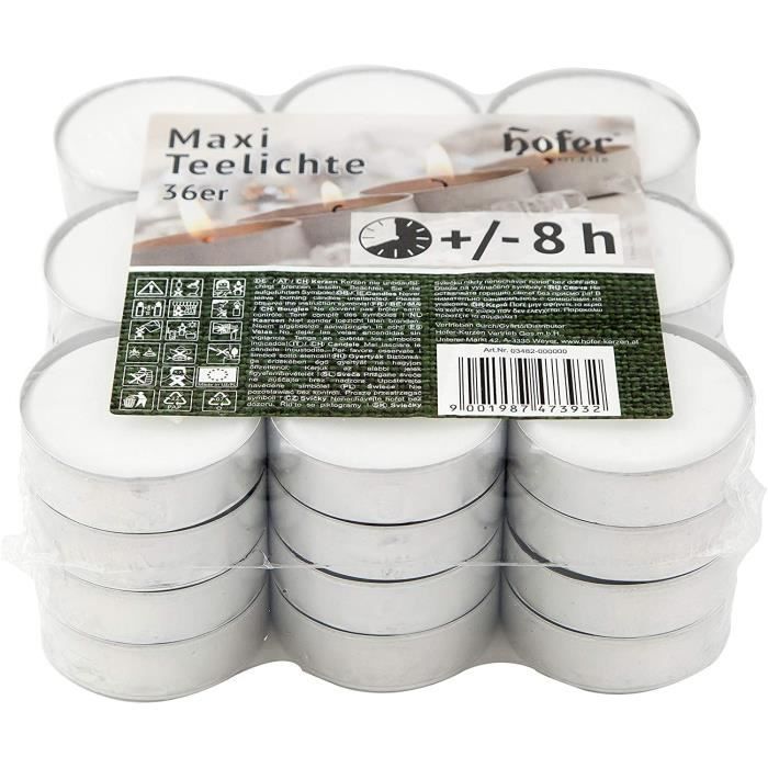 Hypmis Bougies Chauffe-plat Longue Durée - Lot De 50 Bougies Blanches 8 Heures, Cire De Palme Pure Sans Parfum - Pour Mariage, Noël, Décoration