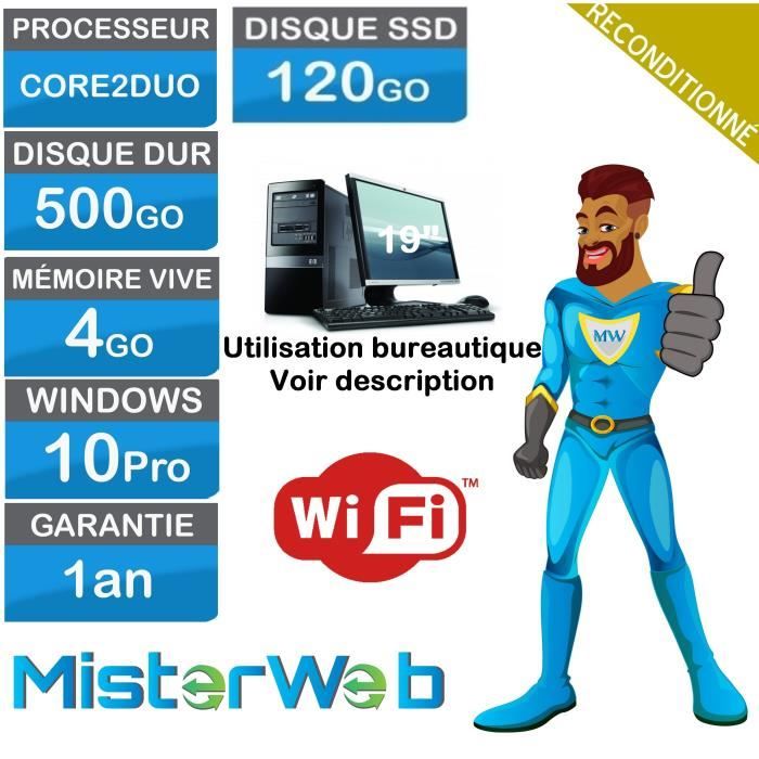 Ordinateur de Bureau complet - 500Go HDD 120Go SSD de démarrage wifi - Hewlett packard