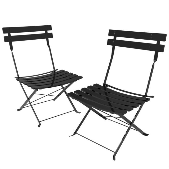 set bistrot - tabouret de jardin - lot de 2 chaises - acier thermolaqué - noir - 38*43*77cm