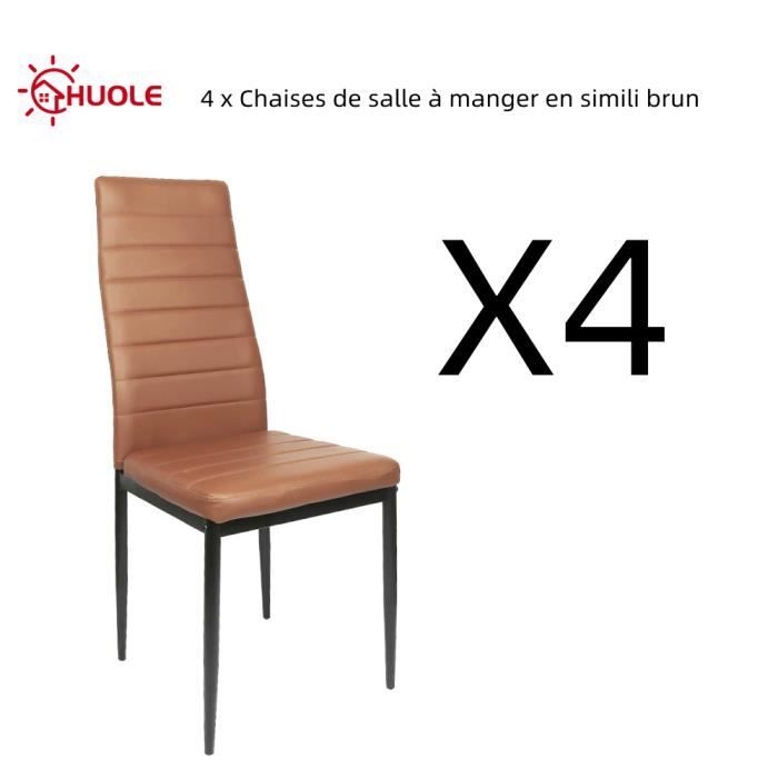 HUOLE 4 x Chaises de salle à manger en simili brun avec dossier haut Hauteur totale 98 cm