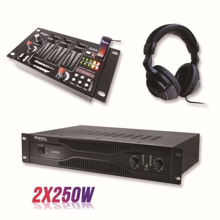 Pack sonorisation amplificateur 500W SA500 + Table de mixage 4 voies 7 entrées + Casque