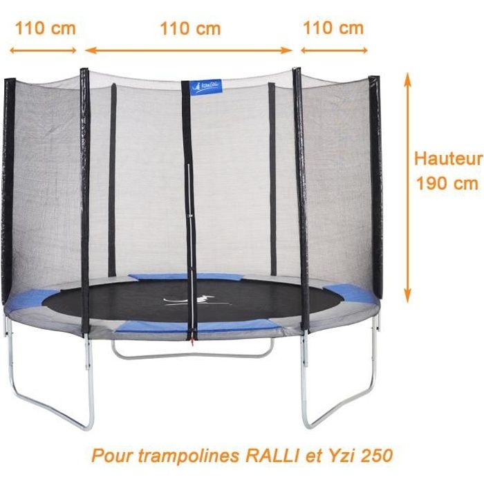 Filet de sécurité pour trampolines Ralli et Yzi Ø 244-250 cm - Kangui - Noir - 6 poteaux