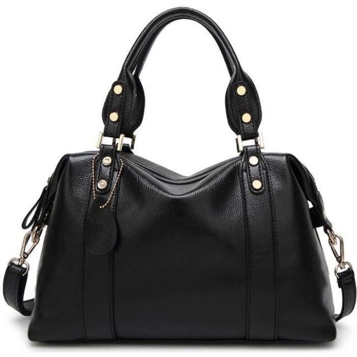 Sac A Main Femme Simili Cuir Multipoches Couleur Unie 33 23 13 cm Noir - Cdiscount Bagagerie 