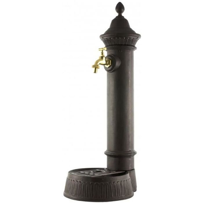 Fontaine de Jardin à Poser Source en Fonte dAluminium Patinée Marron avec Robinet Fonctionnel en Laiton 26x35x72cm
