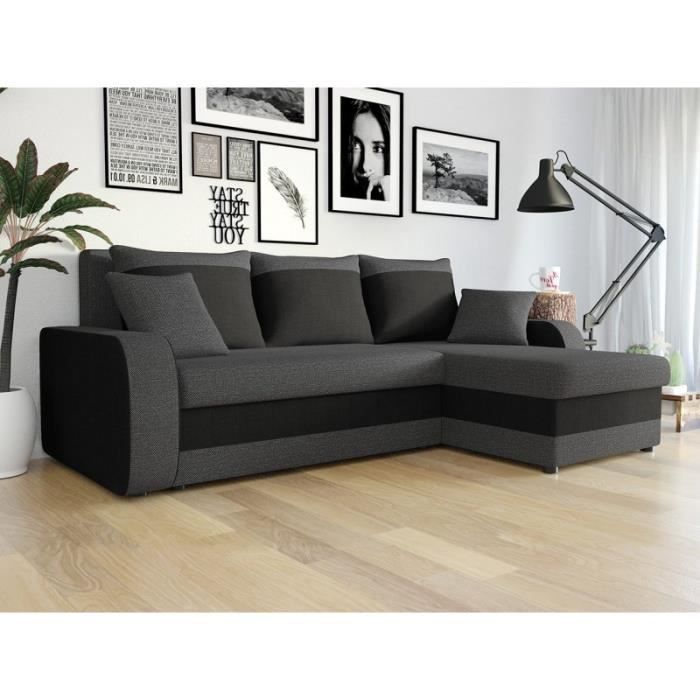 Canapé d'angle convertible KRISTO gris foncé et noir en tissu