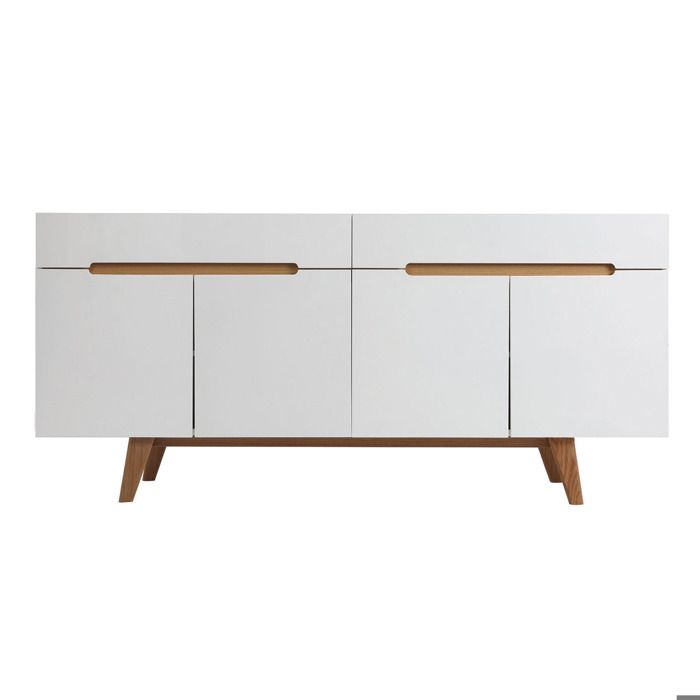 Miliboo - Buffet scandinave blanc brillant et fr&ecirc;ne 180cm MELKA