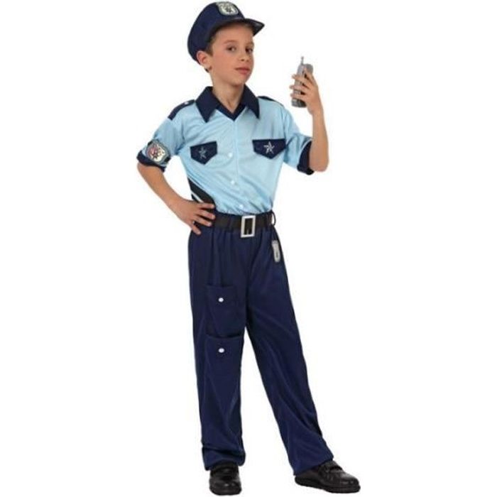 Déguisement de policier garçon - ATOSA - Képi, chemise, pantalon et ceinture - Polyester - Bleu - 4 ans