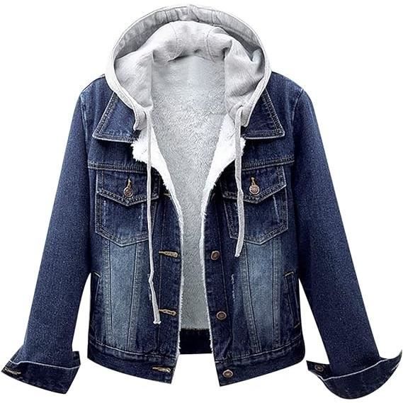 2023 Veste en jean hiver femme Capuche Manches Longues Doubl e
