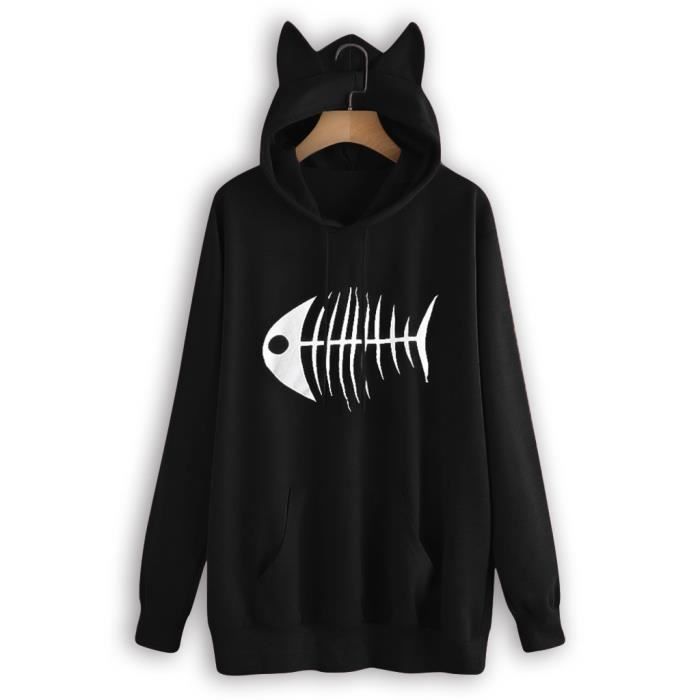 Skang Chat Oreille Sweatshirt Femme Capuche Oreilles Chat Hoodies Kawaii Sweatshirt Chat A Manches Longues Sweat A Capuche Encapuchonne Tops Blouse Portefeuilles Et Porte Cartes Femme