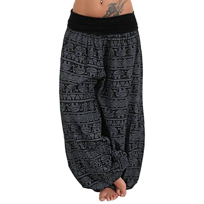 Pantalon Sarouel Yoga Fleuri Pour Femme – Taille Haute, Fluide, Jogging Boho, Sport & Détente – Élastique Avec Poches
