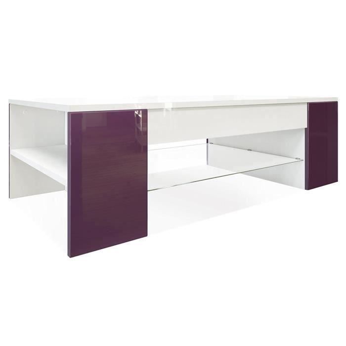 table basse - mpc - blanc et mûre - rectangulaire - 60 cm - brillant