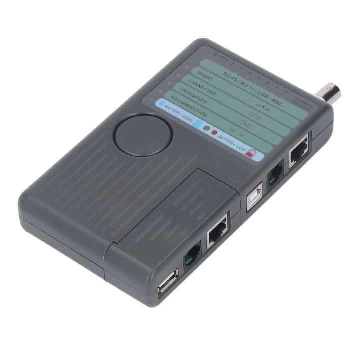 Testeur Câble Réseau 4-en-1 - Pour RJ45, BNC, RJ11, USB - Bip Et LED - Portable Et Simple D'utilisation
