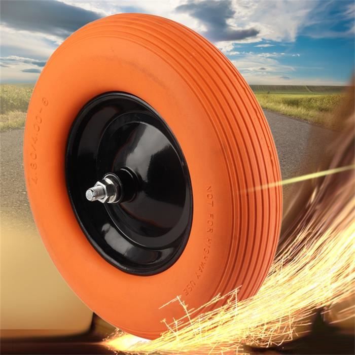 Roue De Brouette PU Solide 3.5-8 - Anti-crevaison - Kit Complet Boulon/Manchon/Écrou - Pour Diable, Chariot Jardin