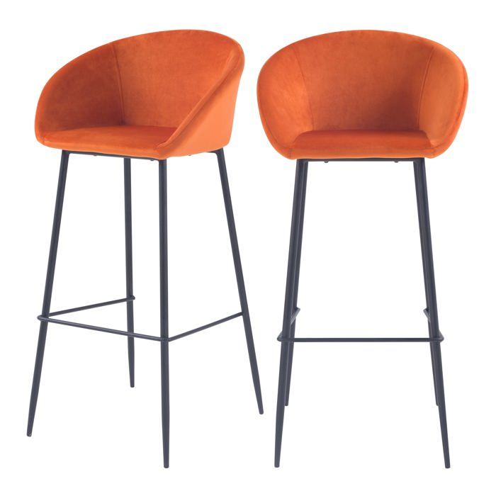 Lot de 2 chaises de bar 75 cm en velours orange - Marquise - Maison Pavane